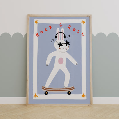 Rock & Roll Bunny | Nursery Print | UNFRAMED