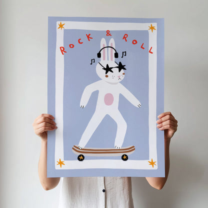 Rock & Roll Bunny | Nursery Print | UNFRAMED