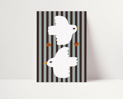 Love Doves | Blue Stripes Print | UNFRAMED