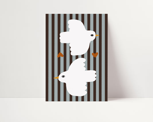 Love Doves | Blue Stripes Print | UNFRAMED