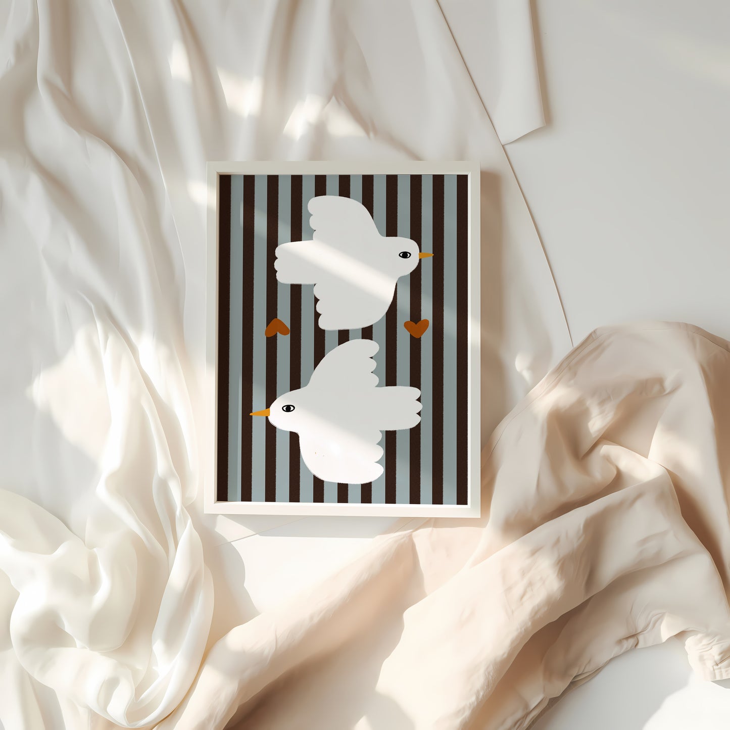 Love Doves | Blue Stripes Print | UNFRAMED