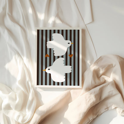 Love Doves | Blue Stripes Print | UNFRAMED