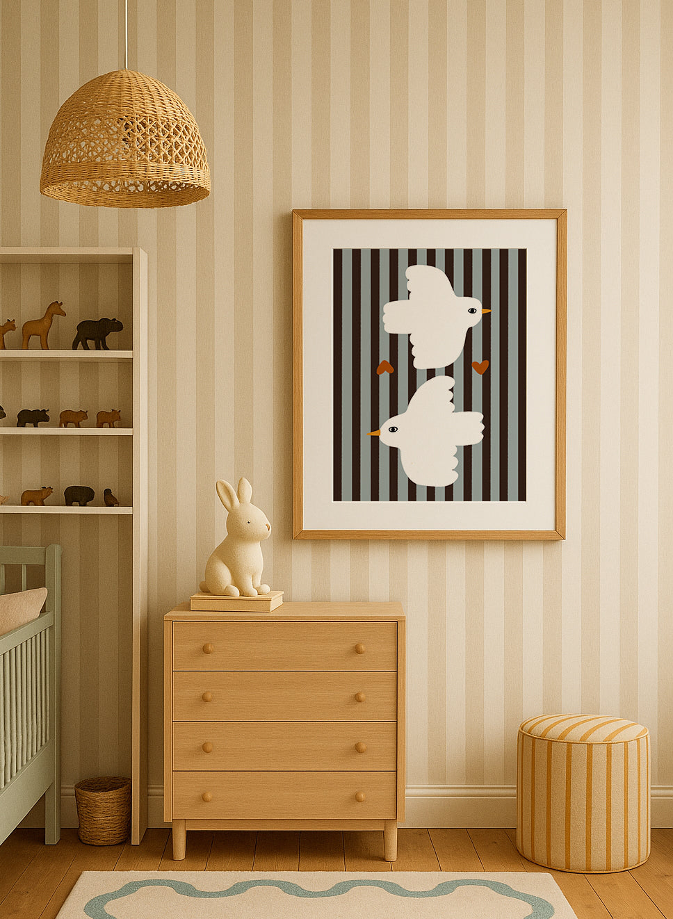 Love Doves | Blue Stripes Print | UNFRAMED