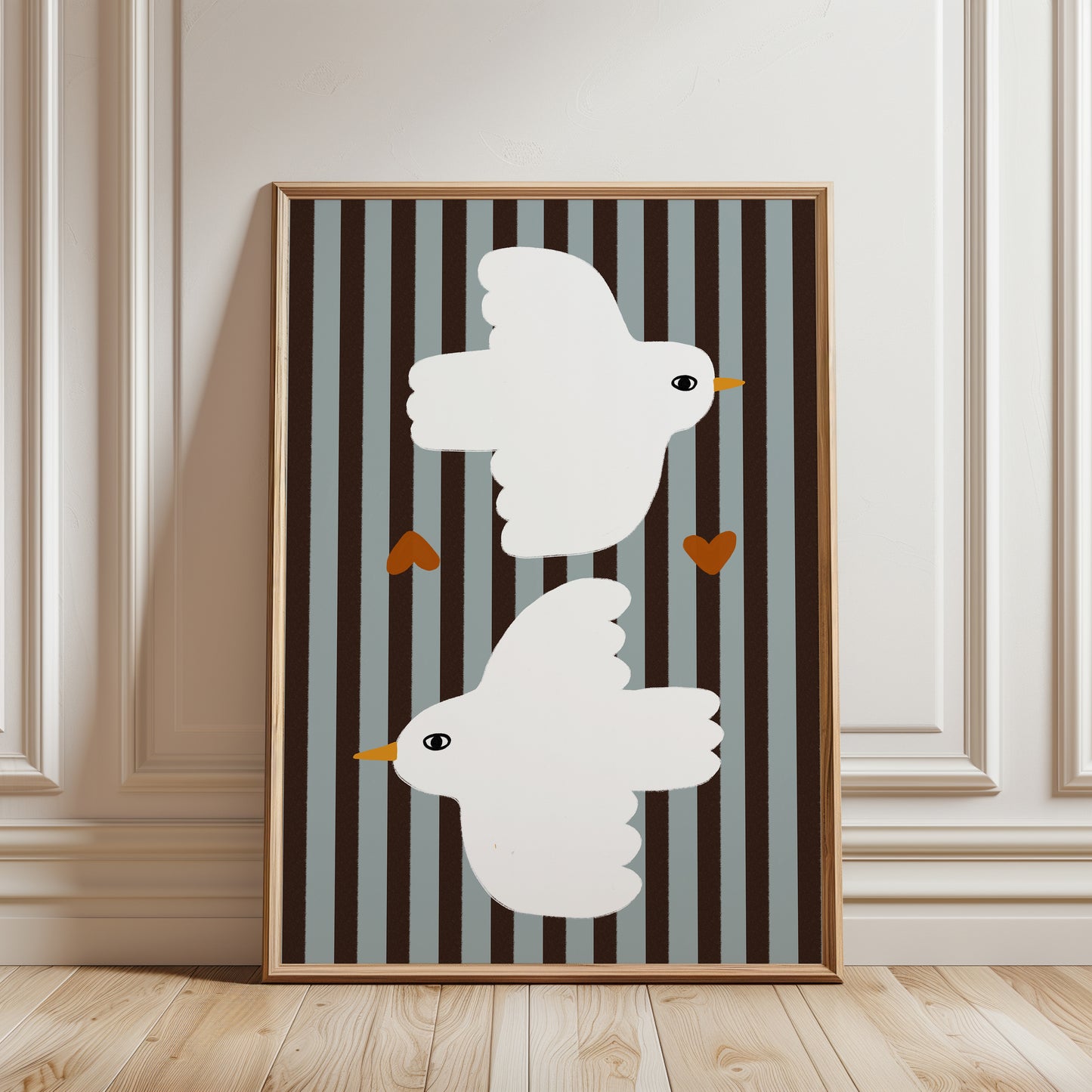 Love Doves | Blue Stripes Print | UNFRAMED