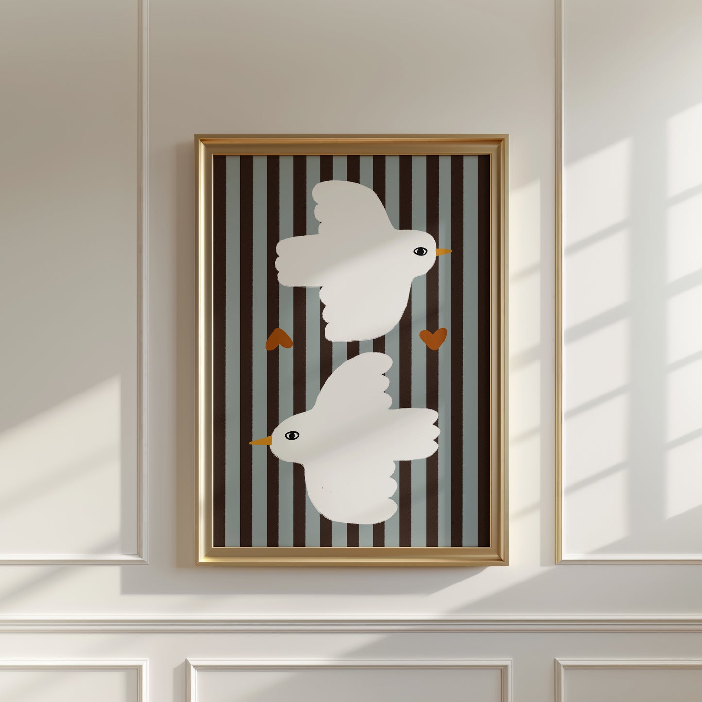 Love Doves | Blue Stripes Print | UNFRAMED