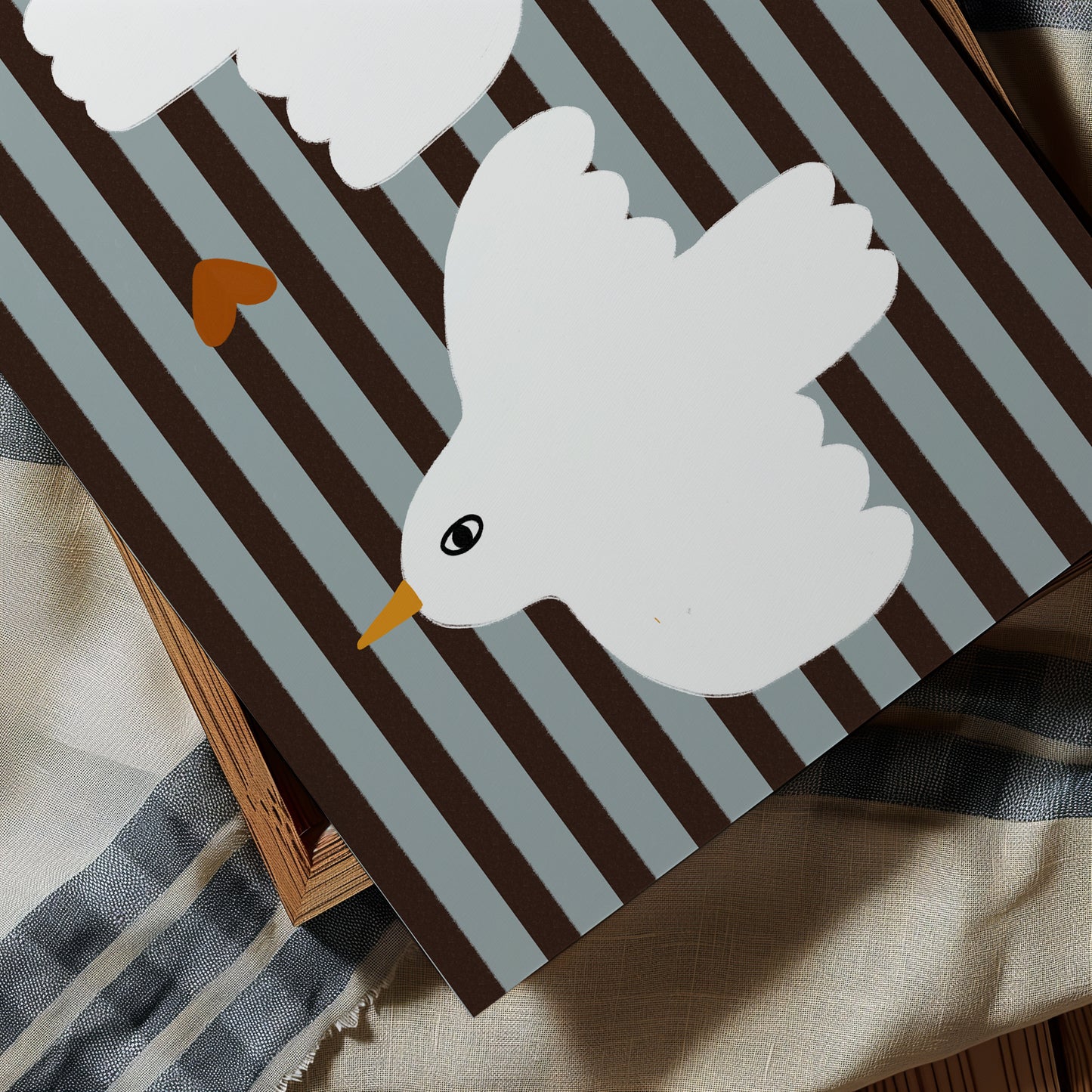 Love Doves | Blue Stripes Print | UNFRAMED
