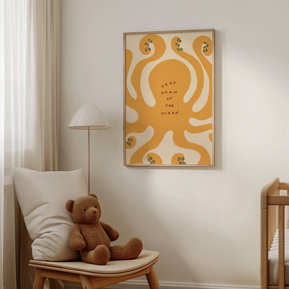 Deep Down In The Ocean | Nursery Octopus Print | UNFRAMED