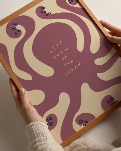 Deep Down In The Ocean | Nursery Octopus Print | UNFRAMED