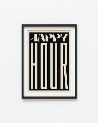 Retro Happy Hour Print | Kitchen Quote Print | UNFRAMED