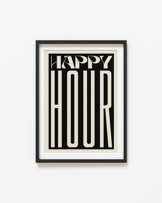 Retro Happy Hour Print | Kitchen Quote Print | UNFRAMED