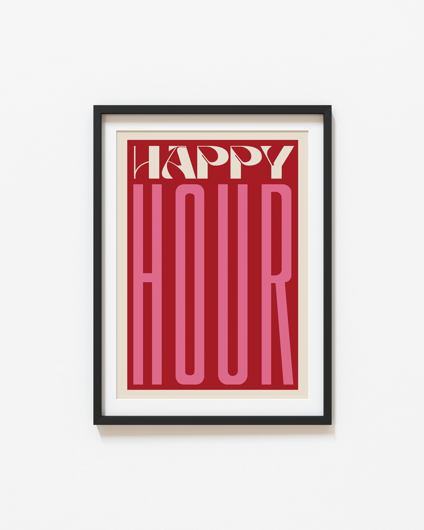 Retro Happy Hour Print | Kitchen Quote Print | UNFRAMED