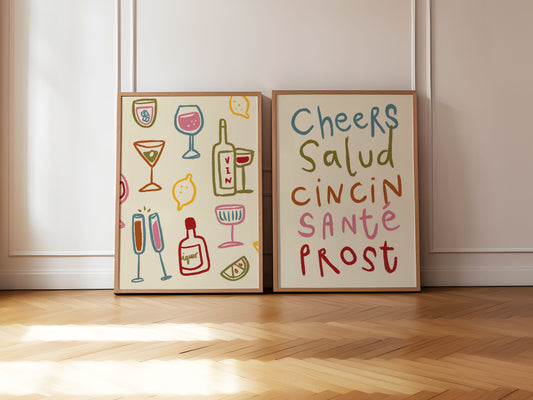 Cheers Glasses | Set of 2 Prints | UNFRAMED