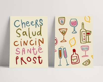 Cheers Glasses | Set of 2 Prints | UNFRAMED