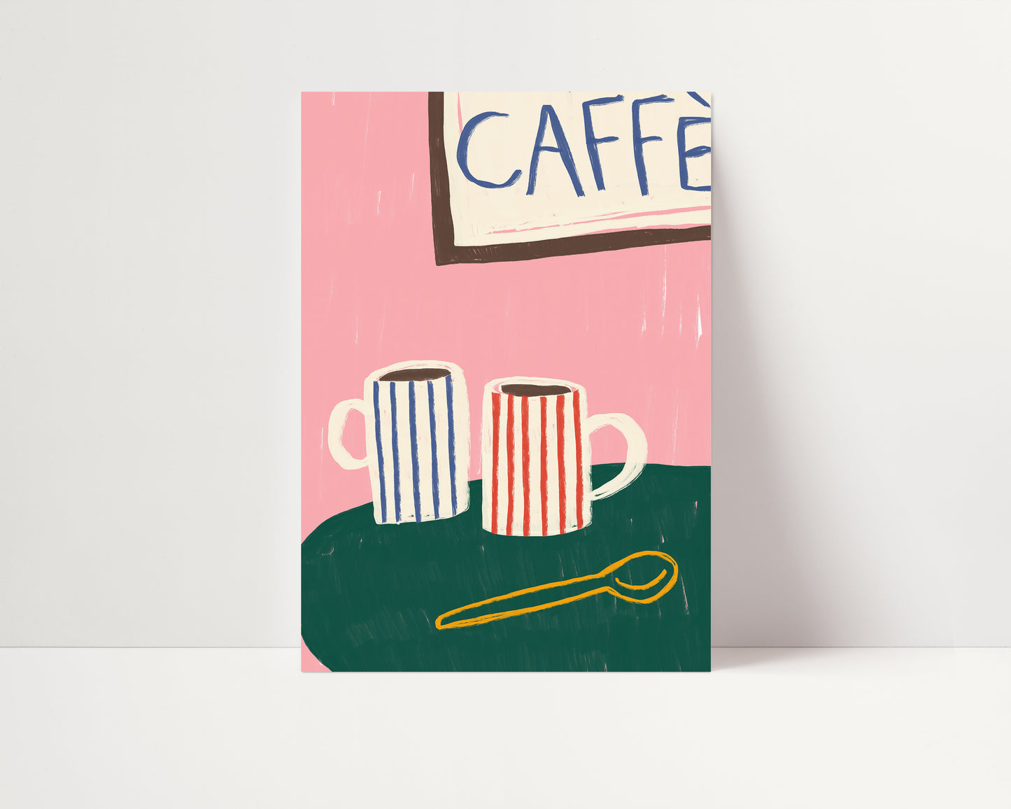 Caffé Striped Mugs | Coffee Print | UNFRAMED