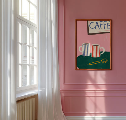 Caffé Striped Mugs | Coffee Print | UNFRAMED