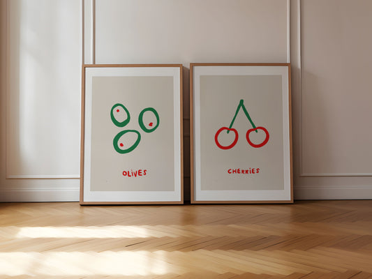 Olives And Cherries | Set of 2 Prints | UNFRAMED