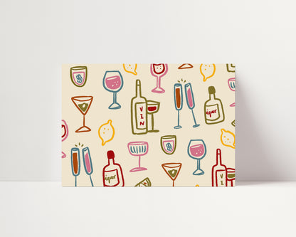 Drink Glasses | Landscape | Wine Poster | UNFRAMED