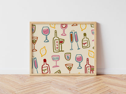 Drink Glasses | Landscape | Wine Poster | UNFRAMED