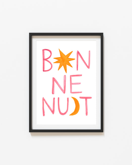 Bonne Nuit Good Night | Hand Painted Print | UNFRAMED