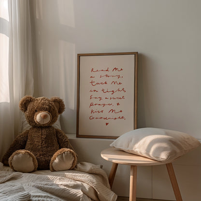 Kiss Me Good Night | Handwritten Nursery Print | UNFRAMED