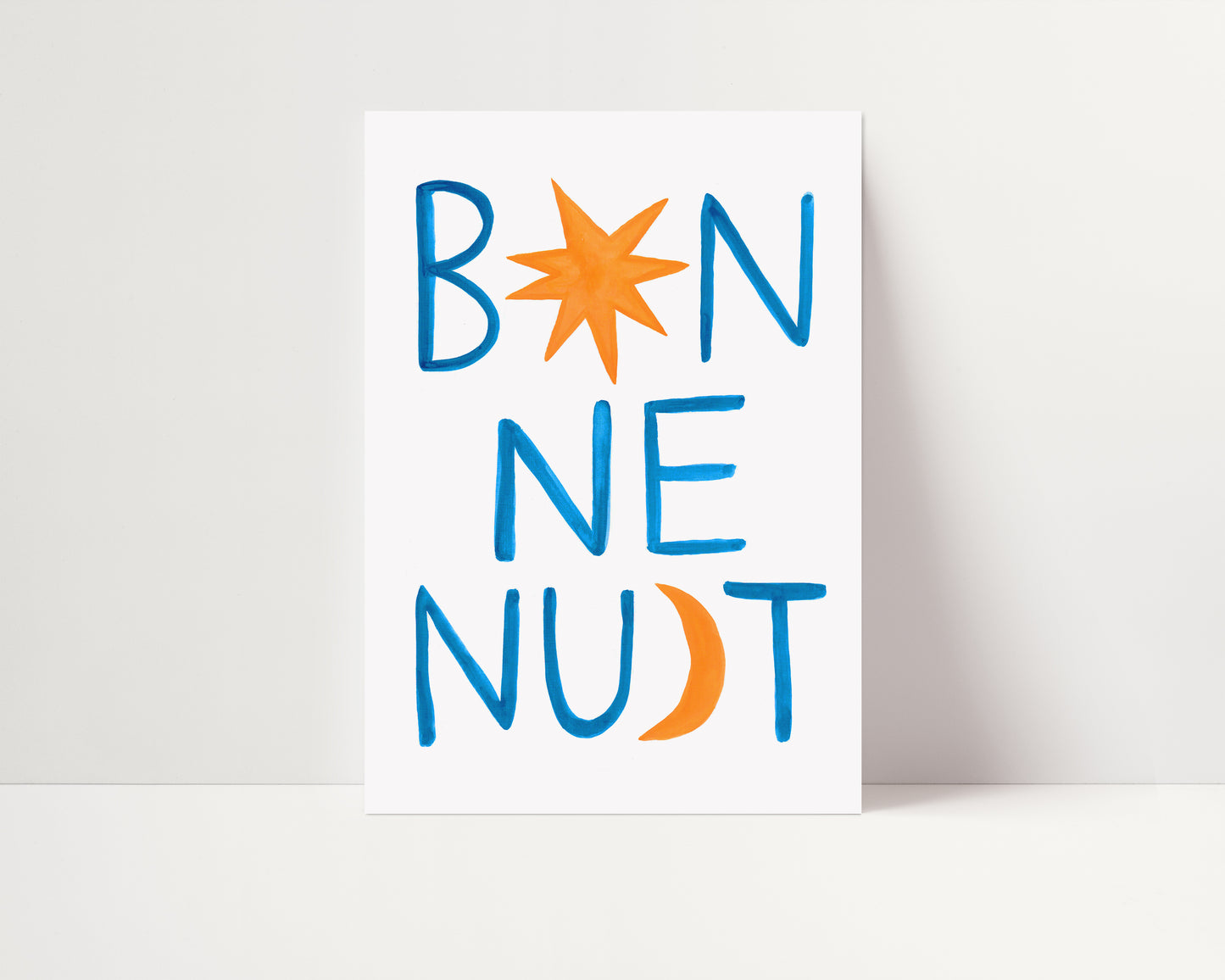 Bonne Nuit Good Night | Hand Painted Print | UNFRAMED