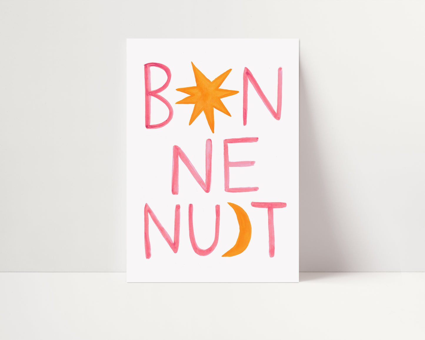 Bonne Nuit Good Night | Hand Painted Print | UNFRAMED