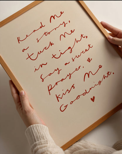 Kiss Me Good Night | Handwritten Nursery Print | UNFRAMED