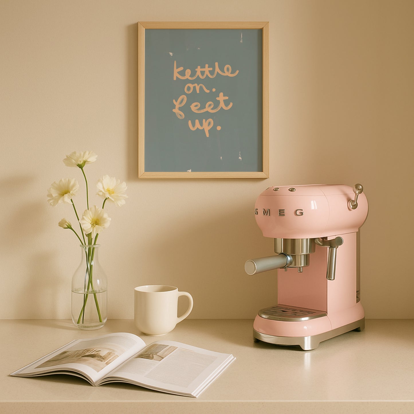 Kettle On Feet Up | Coffee Print | UNFRAMED