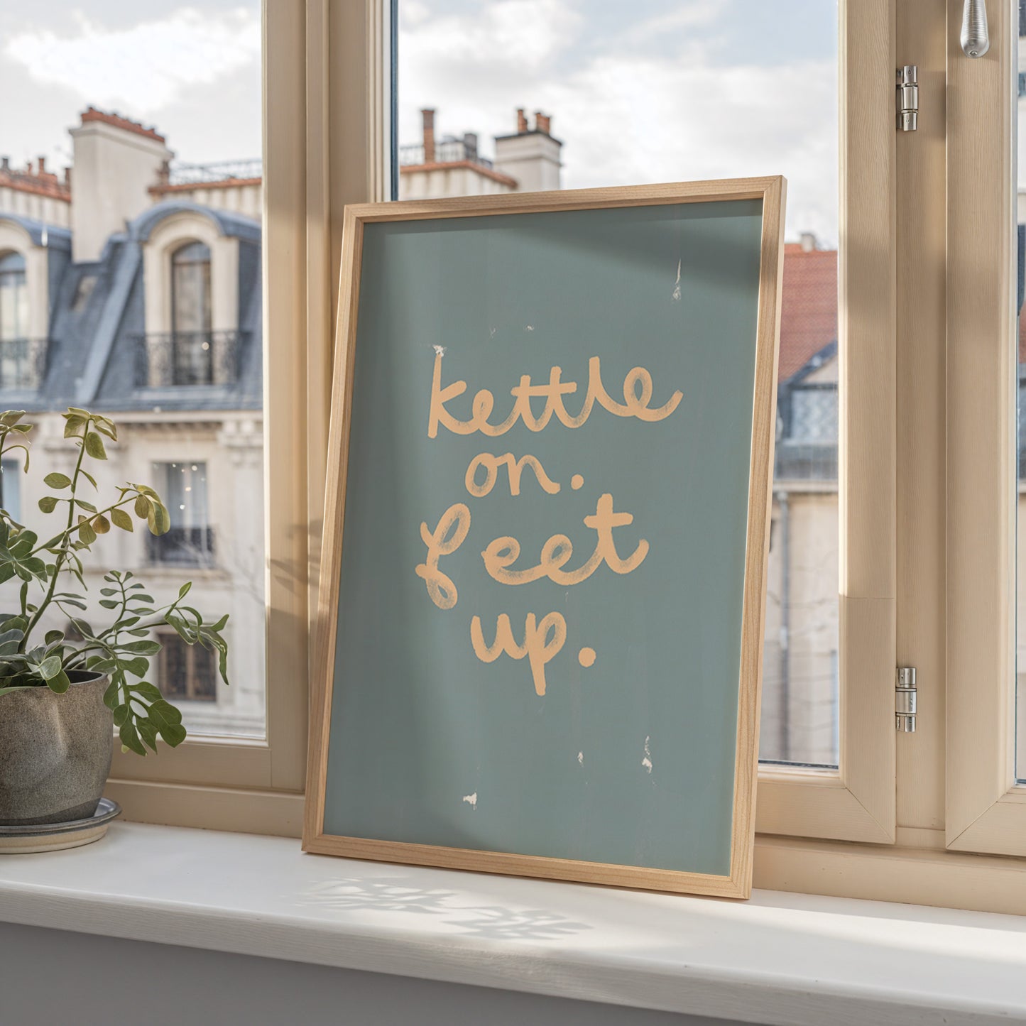 Kettle On Feet Up | Coffee Print | UNFRAMED