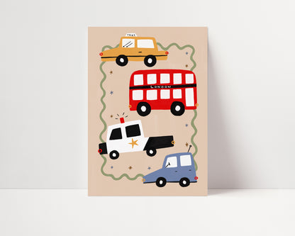 Cars | Nursery Transport Print | UNFRAMED
