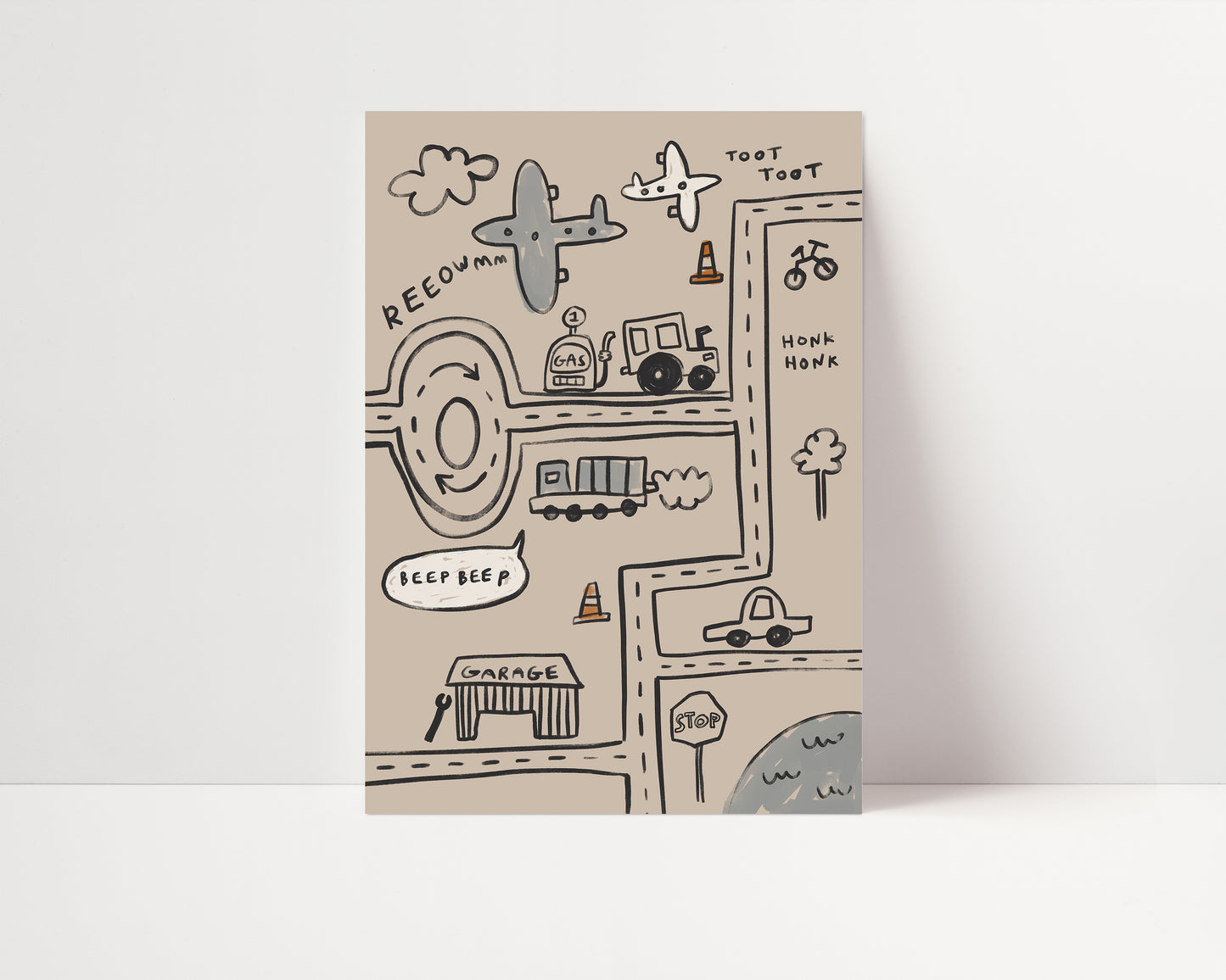Cars and Planes Traffic | Nursery Transport Print | UNFRAMED