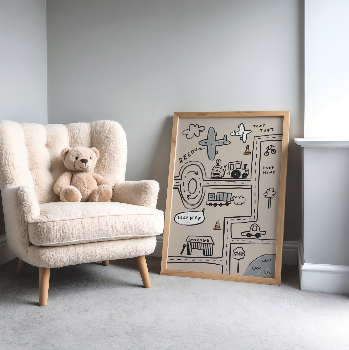 Cars and Planes Traffic | Nursery Transport Print | UNFRAMED