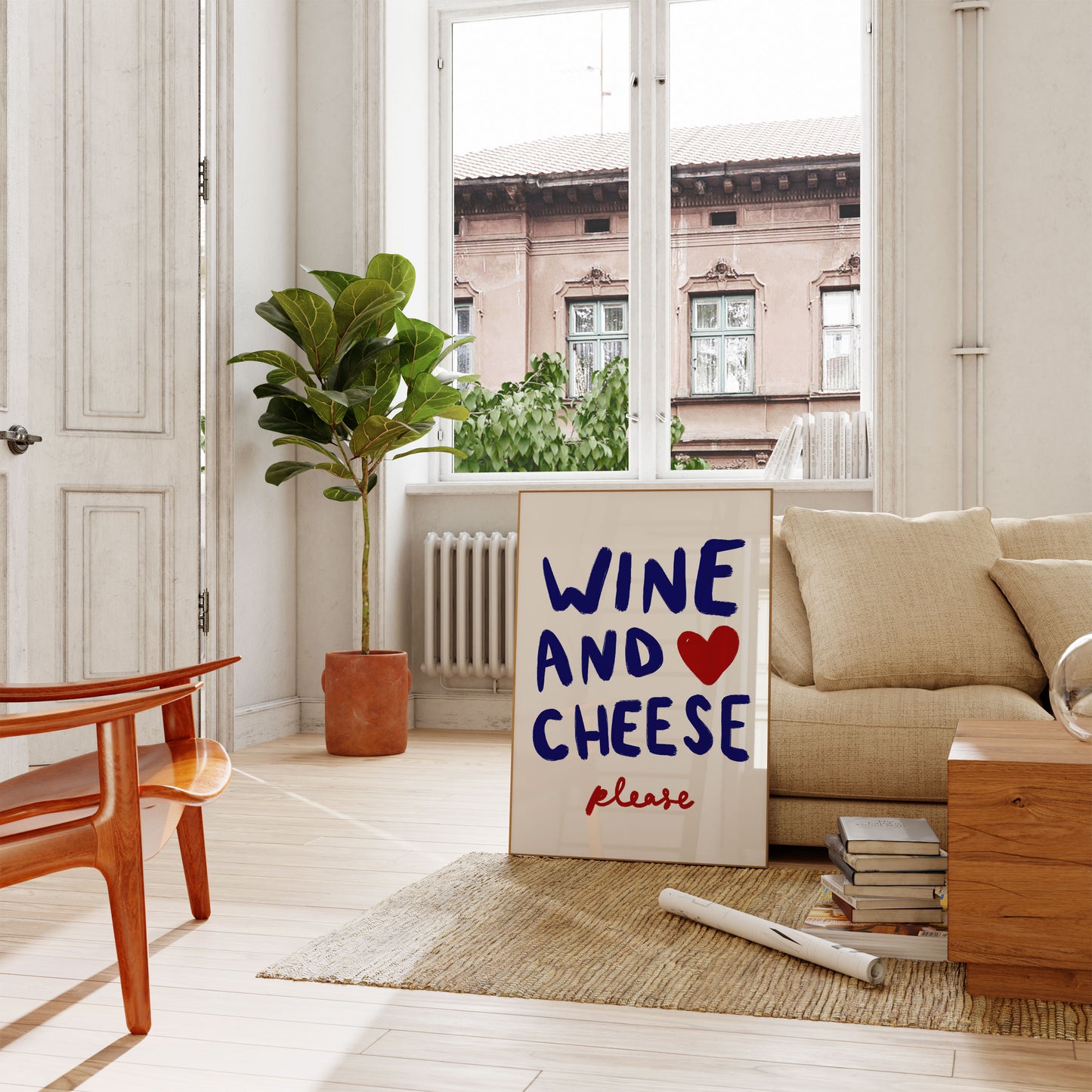 Wine and Cheese Please | Typography Print | UNFRAMED