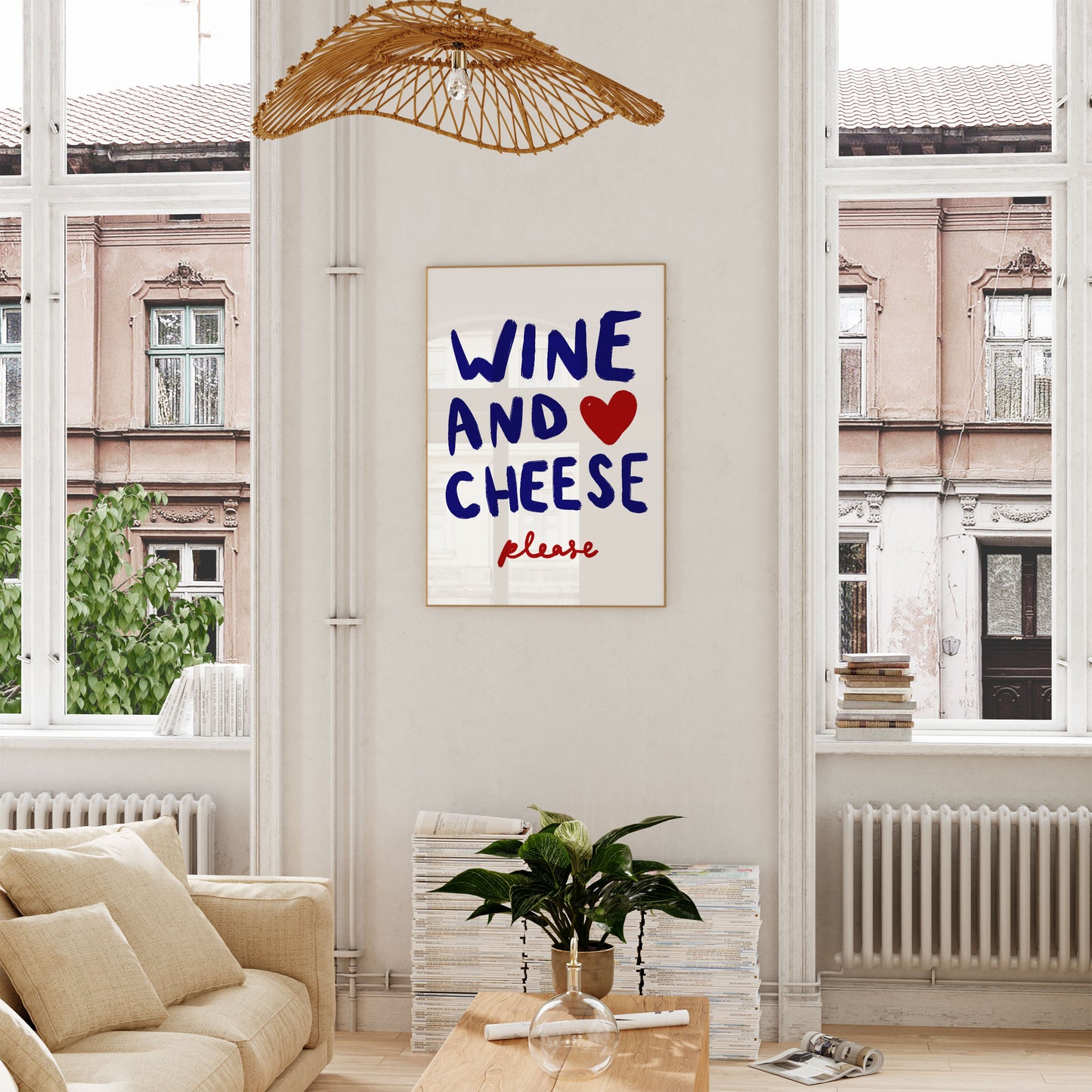 Wine and Cheese Please | Typography Print | UNFRAMED