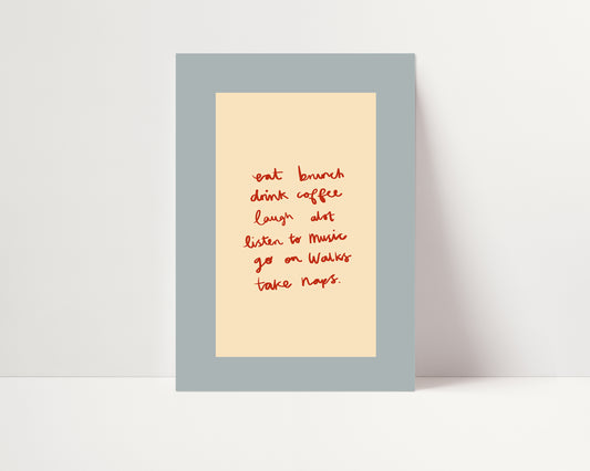 Self Care Checklist Print | Handwritten Print | UNFRAMED