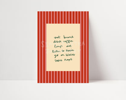 Self Care Checklist Print | Handwritten Print | UNFRAMED