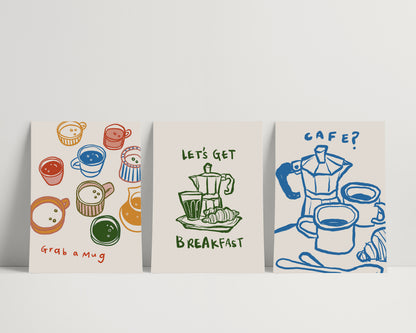 Morning Cafe | Set of 3 | UNFRAMED