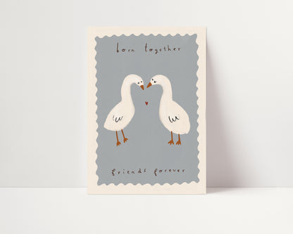 Twin Ducks | Twins Nursery Print | UNFRAMED