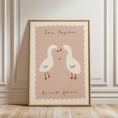 Twin Ducks | Twins Nursery Print | UNFRAMED