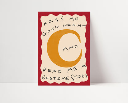 Kiss Me Good Night | Nursery Moon Print | UNFRAMED