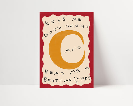 Kiss Me Good Night | Nursery Moon Print | UNFRAMED