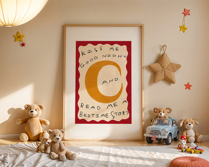 Kiss Me Good Night | Nursery Moon Print | UNFRAMED