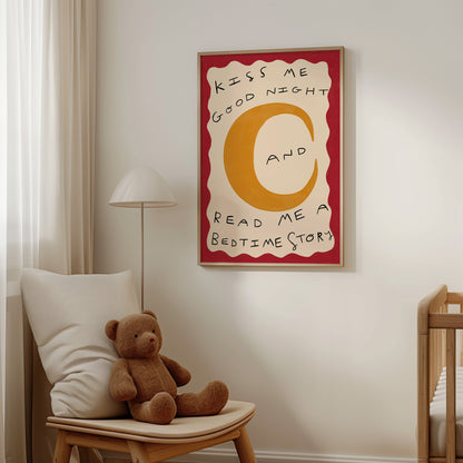 Kiss Me Good Night | Nursery Moon Print | UNFRAMED