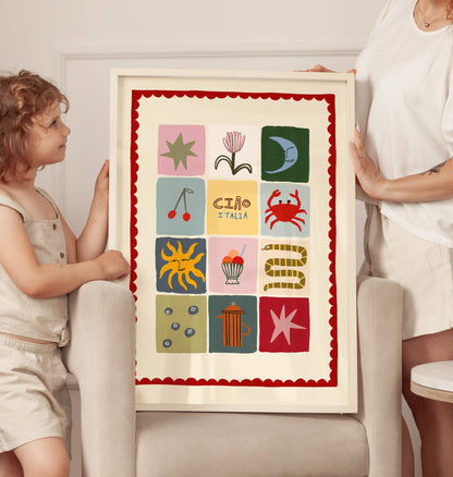 Ciao Italia | Patchwork Nursery Print | UNFRAMED