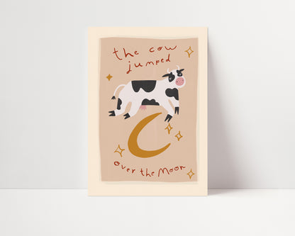 Cow Jumped Over The Moon | Nursery Rhyme Print | UNFRAMED