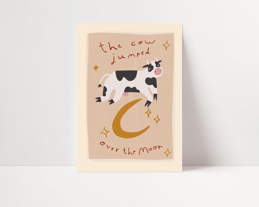 Cow Jumped Over The Moon | Nursery Rhyme Print | UNFRAMED