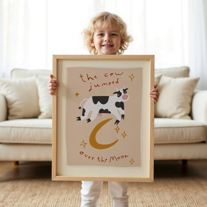 Cow Jumped Over The Moon | Nursery Rhyme Print | UNFRAMED