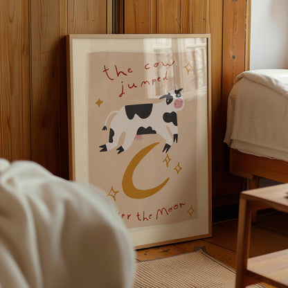 Cow Jumped Over The Moon | Nursery Rhyme Print | UNFRAMED