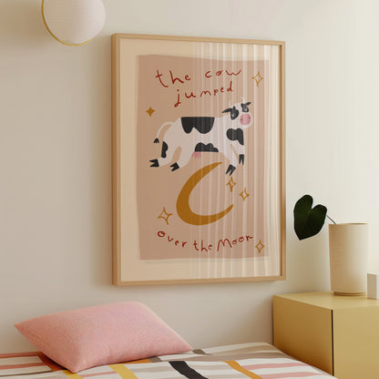 Cow Jumped Over The Moon | Nursery Rhyme Print | UNFRAMED