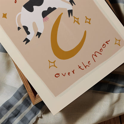 Cow Jumped Over The Moon | Nursery Rhyme Print | UNFRAMED